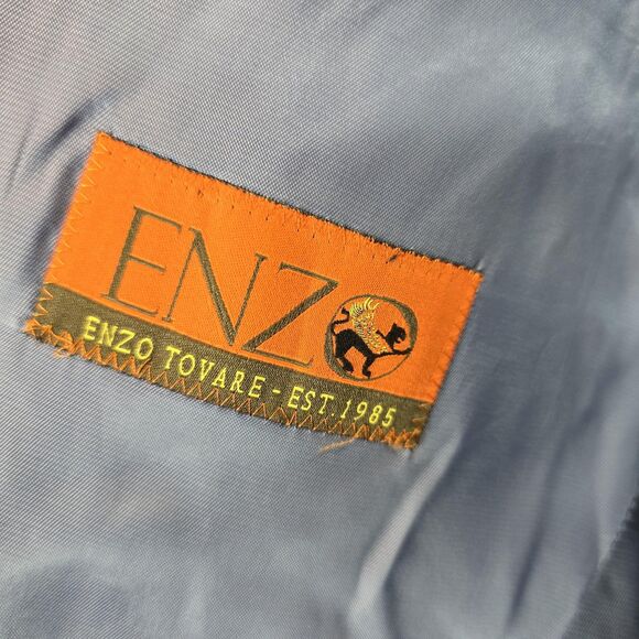 Enzo Tovare Blazer Mens 46R Gray Blue Windowpane Plaid 2 Button Sport Coat Wool - Picture 10 of 16